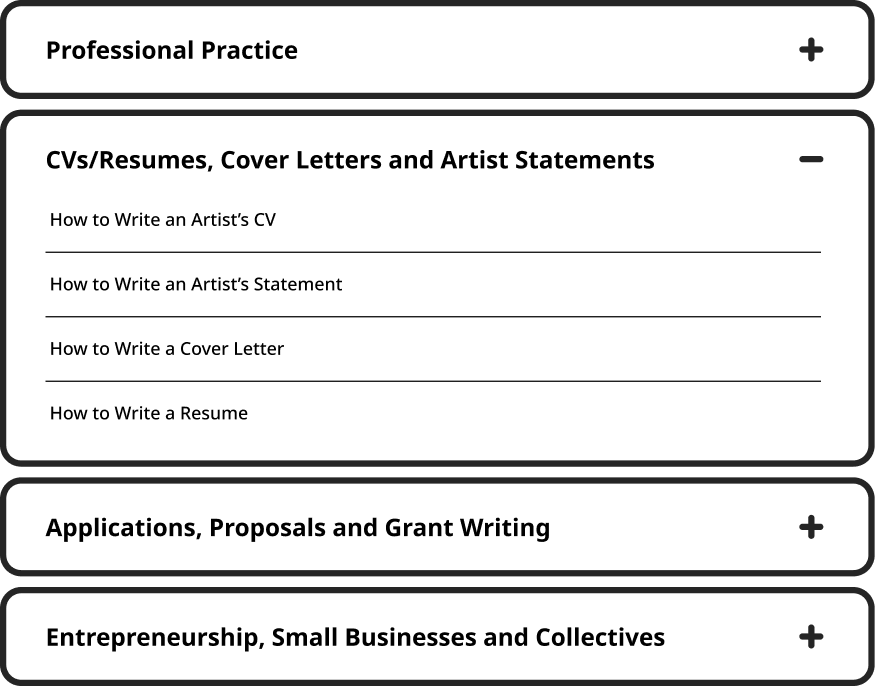 close up shot of expandable section on the resources page